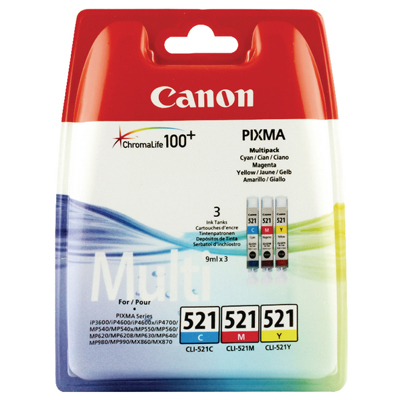 Genuine Canon CLI-521 C/M/Y Multi Pack Ink Cartridge (CLI521CMYMULTIOEM)