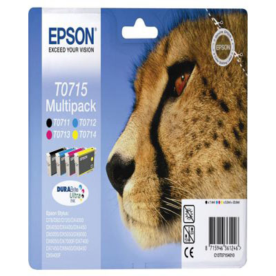 Genuine Epson C13T07154012 BK/C/M/Y Multi Pack Ink Cartridge (T0715BKCMYMULTIOEM)