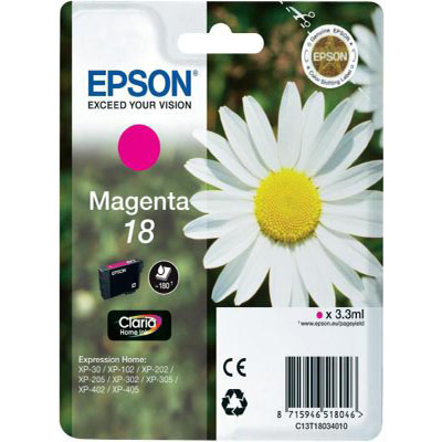Genuine Epson C13T18034012 (#18) Magenta Ink Cartridge (T1803MOEM)