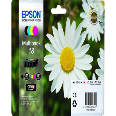 Genuine Epson C13T18064012 (#18) BK/C/M/Y Multi Pack Ink Cartridge (T1804YOEM)