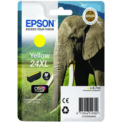 Genuine Epson C13T24344012 (#24H) Yellow High Capacity Ink Cartridge (T2434XLYOEM)