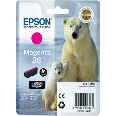 Genuine Epson C13T26134012 (#26) Magenta Ink Cartridge (T2613MOEM)