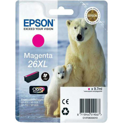 Genuine Epson C13T26334012 (#26H) Magenta High Capacity Ink Cartridge (T2633XLMOEM)